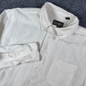 Gitman Bros Vintage Shirt Mens L White Textured Linen Blend Long Sleeve USA Made